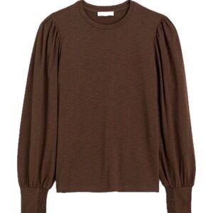 Smocked Long-Sleeve Top in Soft Slub in Chicory